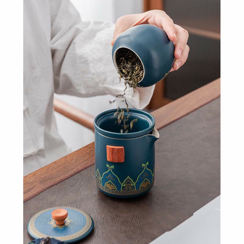 Théière chinoise portable Gongfu en céramique avec sac