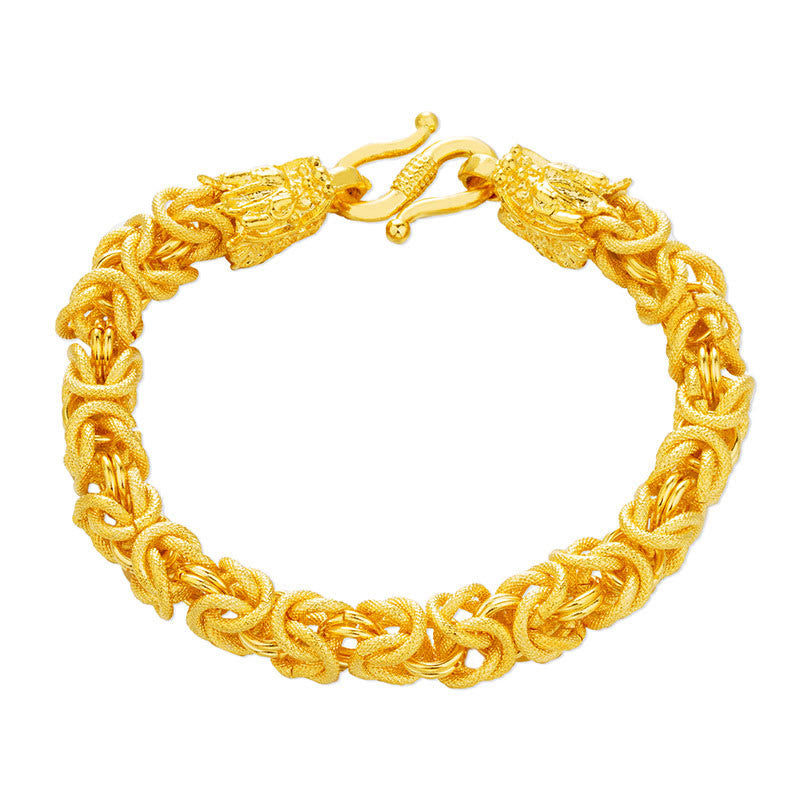 Bracelet de protection à double tête de dragon plaqué or 24 carats de qualité supérieure