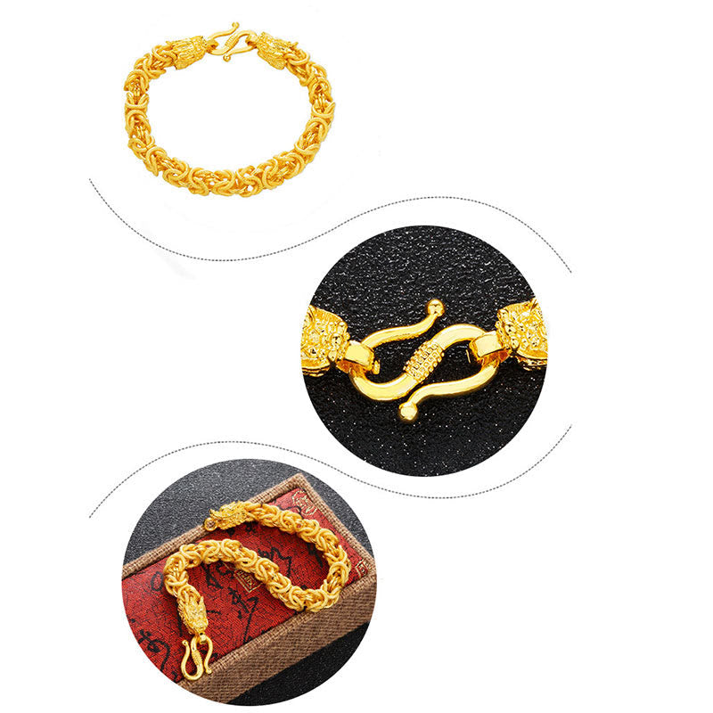 Bracelet de protection à double tête de dragon plaqué or 24 carats de qualité supérieure