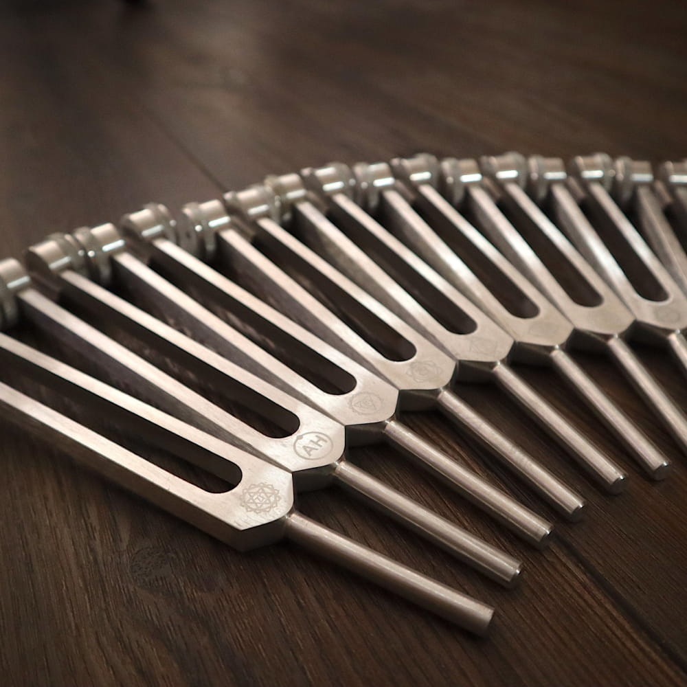 Professionally Tuned 9pc Solfeggio Fork Set - Chakra Engrams - On sale