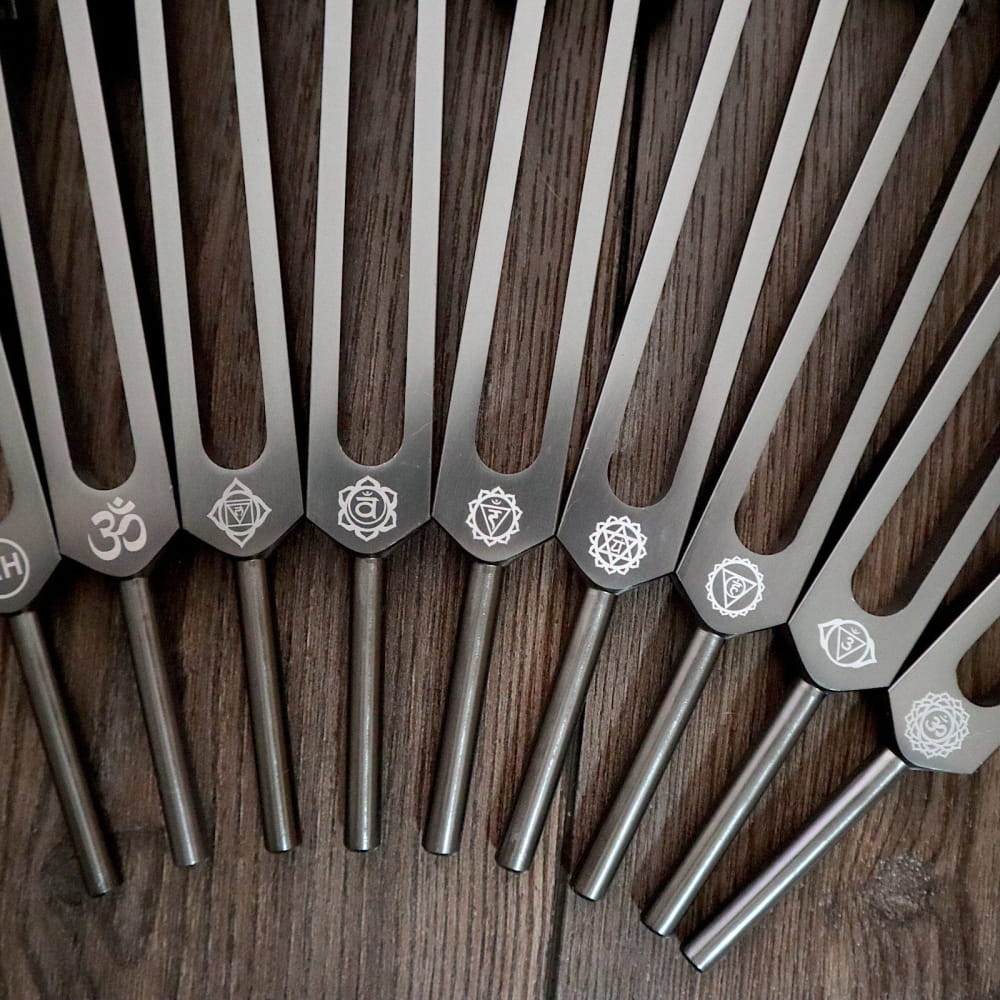 Professionally Tuned 9pc Solfeggio Fork Set - Chakra Engrams - On sale