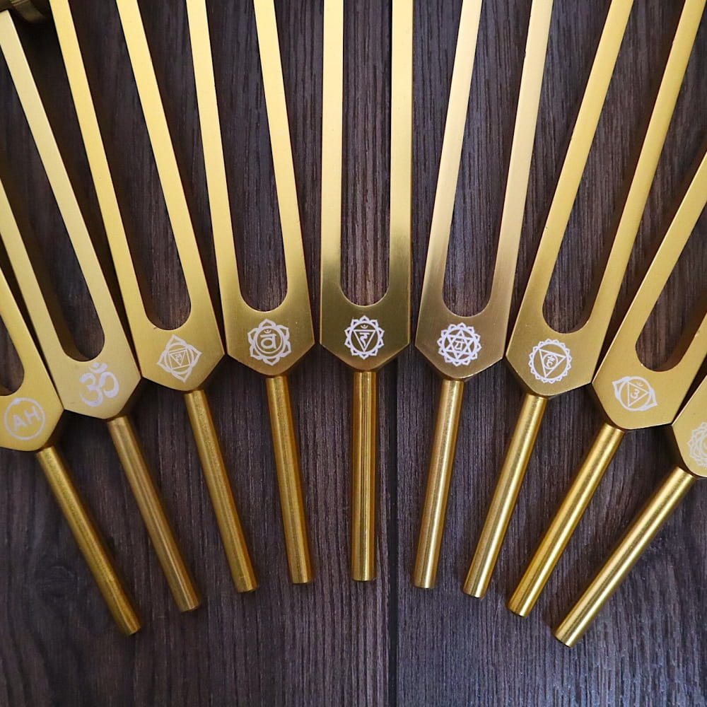 Professionally Tuned 9pc Solfeggio Fork Set - Chakra Engrams - On sale