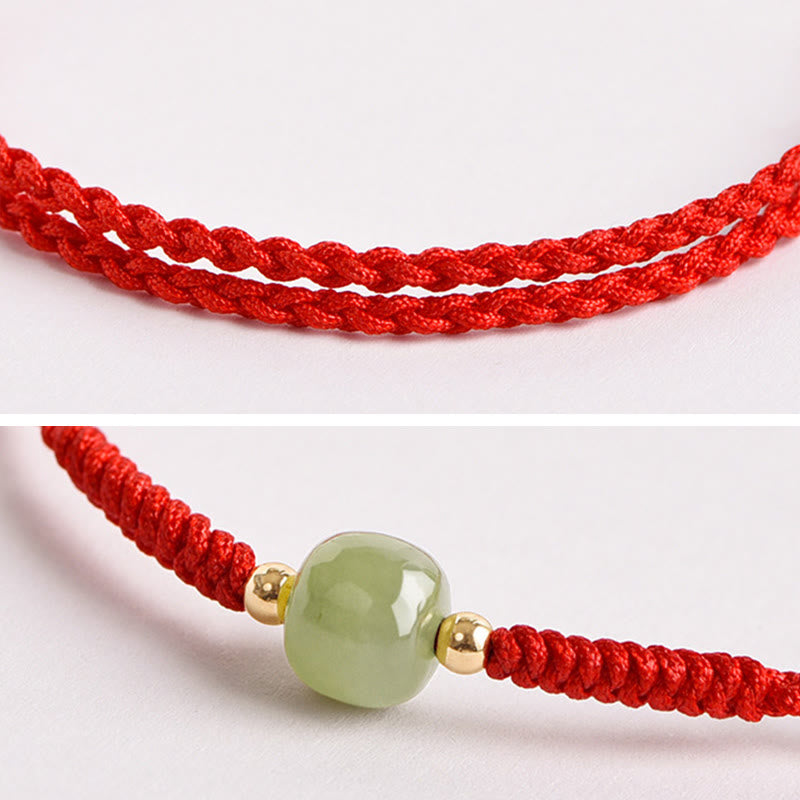 Bracelet de perles de jade de prospérité avec cordon rouge tressé