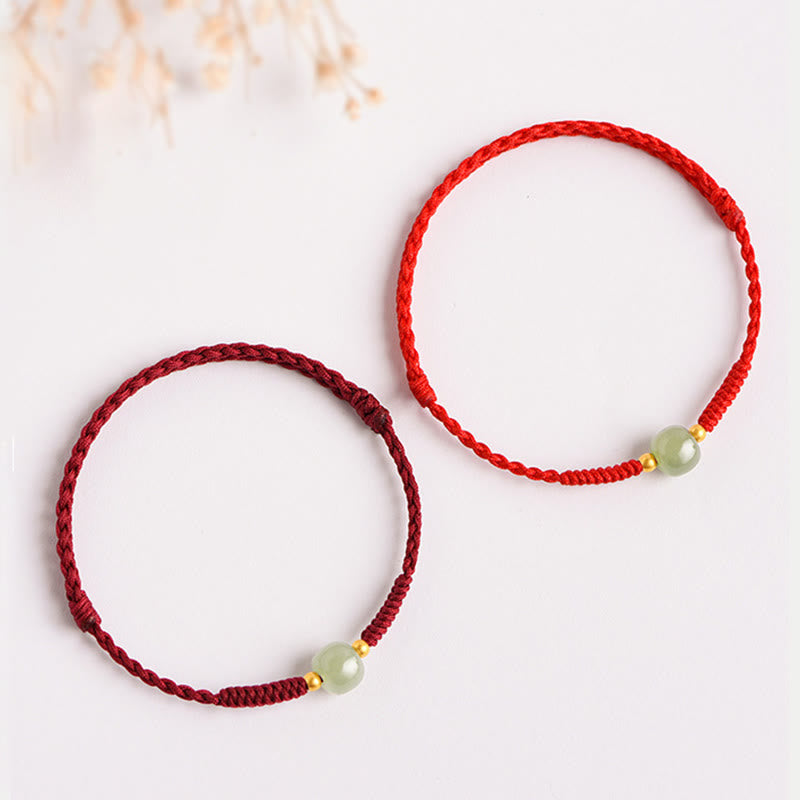 Bracelet de perles de jade de prospérité avec cordon rouge tressé