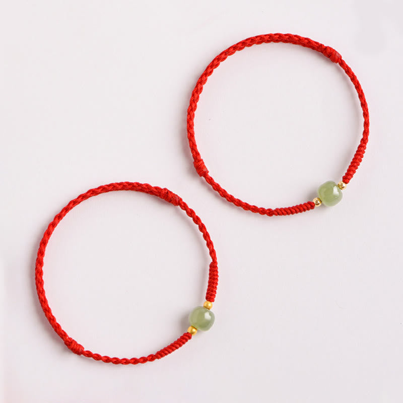 Bracelet de perles de jade de prospérité avec cordon rouge tressé
