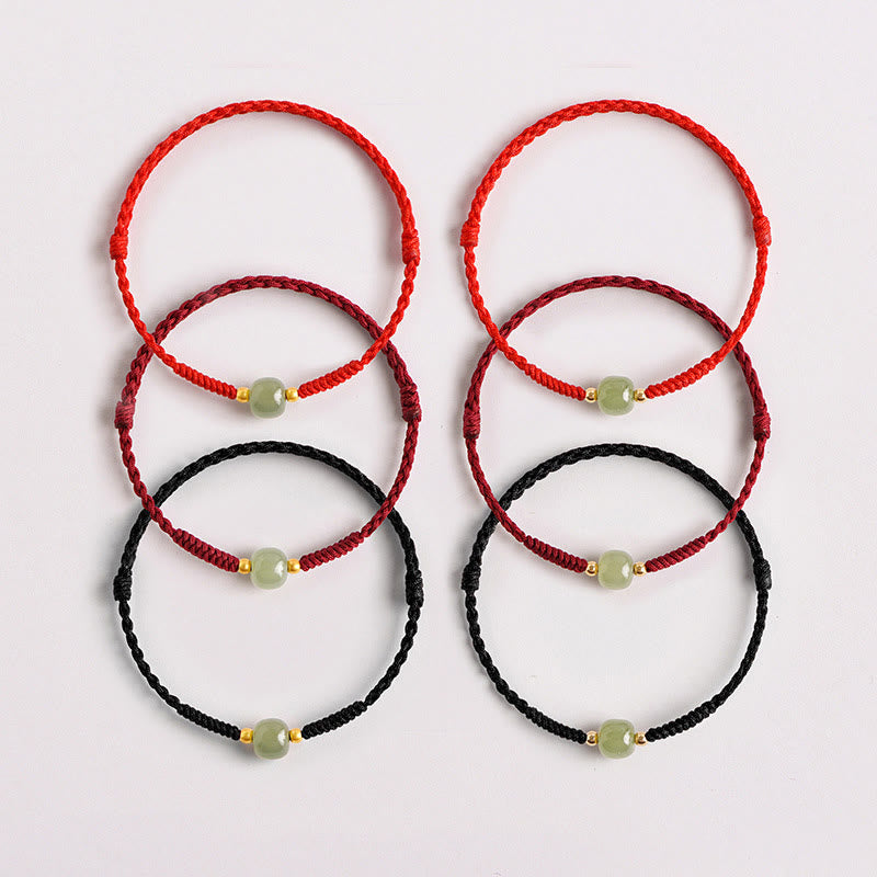 Bracelet de perles de jade de prospérité avec cordon rouge tressé