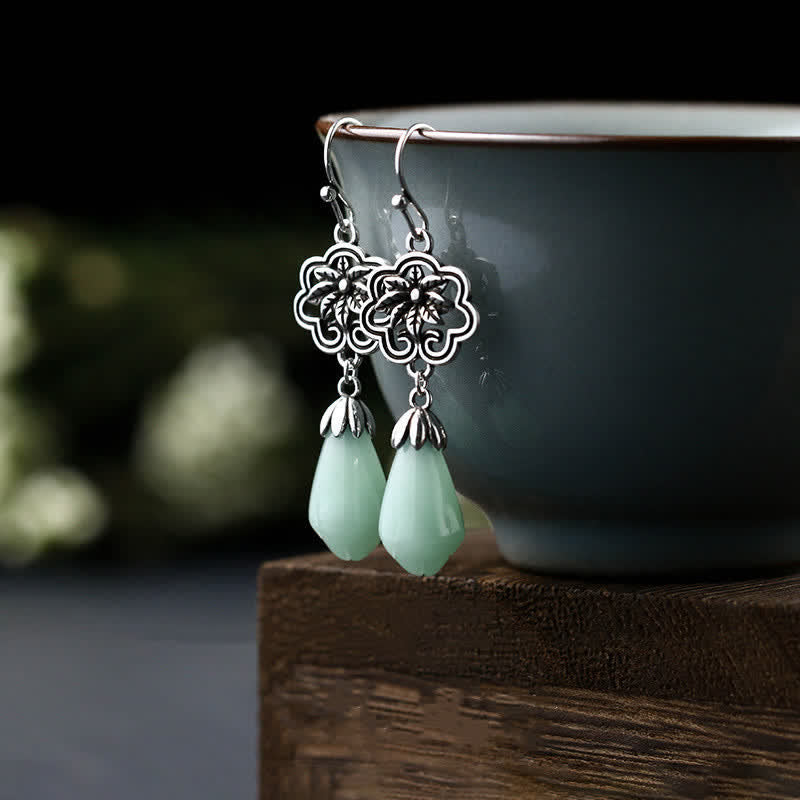 Boucles d'oreilles pendantes en jade et goutte d'eau Prosperity