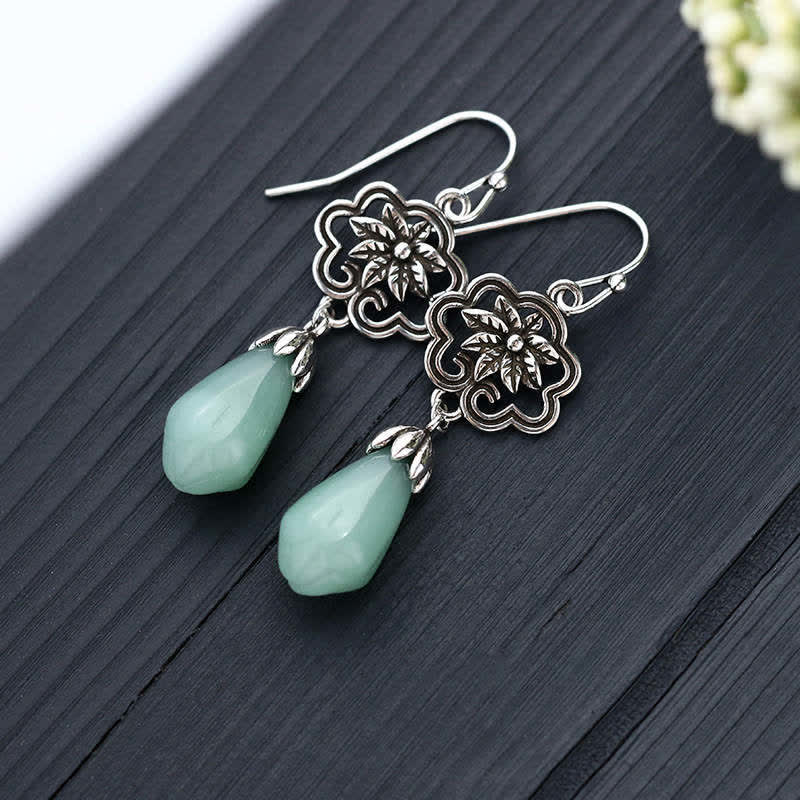 Boucles d'oreilles pendantes en jade et goutte d'eau Prosperity