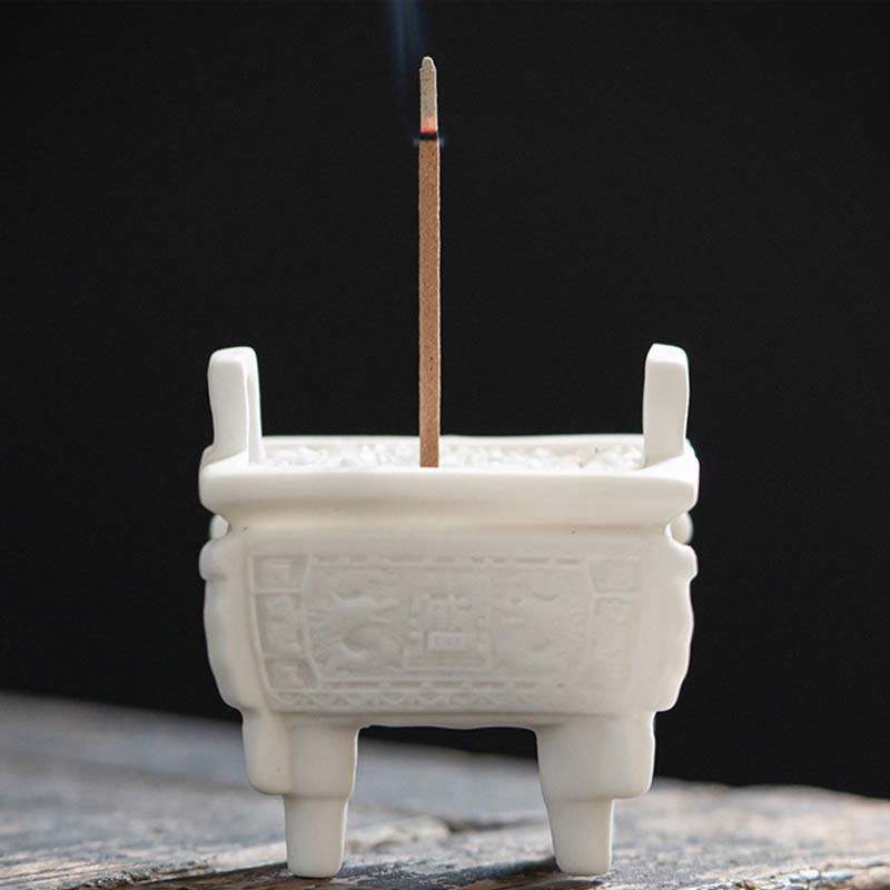 Brûleur d'encens en céramique Dragon prospère avec doubles oreilles de lion