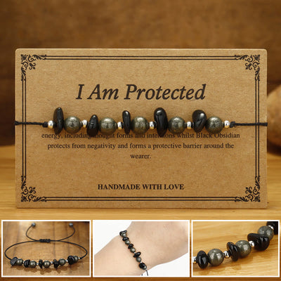 Bracelet de protection en pyrite de fer et obsidienne noire I Am Protected