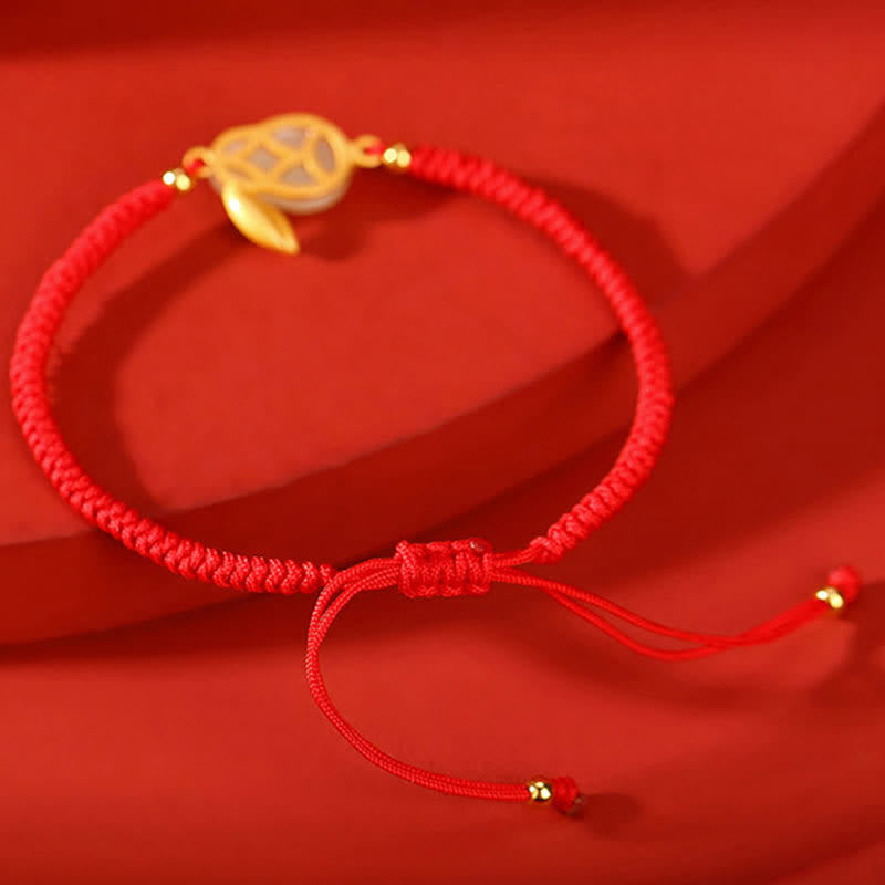 Bracelet de protection en jade blanc avec cordon rouge et breloque lapin