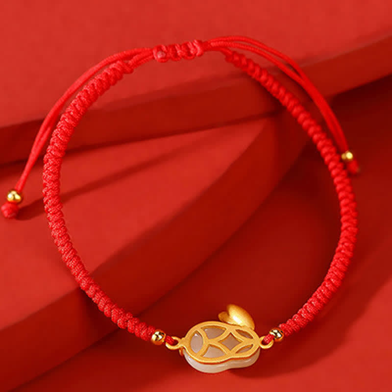 Bracelet de protection en jade blanc avec cordon rouge et breloque lapin