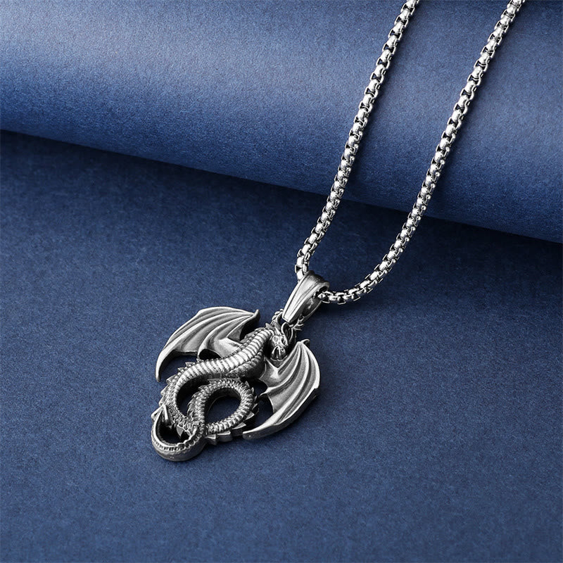 Collier pendentif dragon en étain pur | Symbole de chance et de réussite