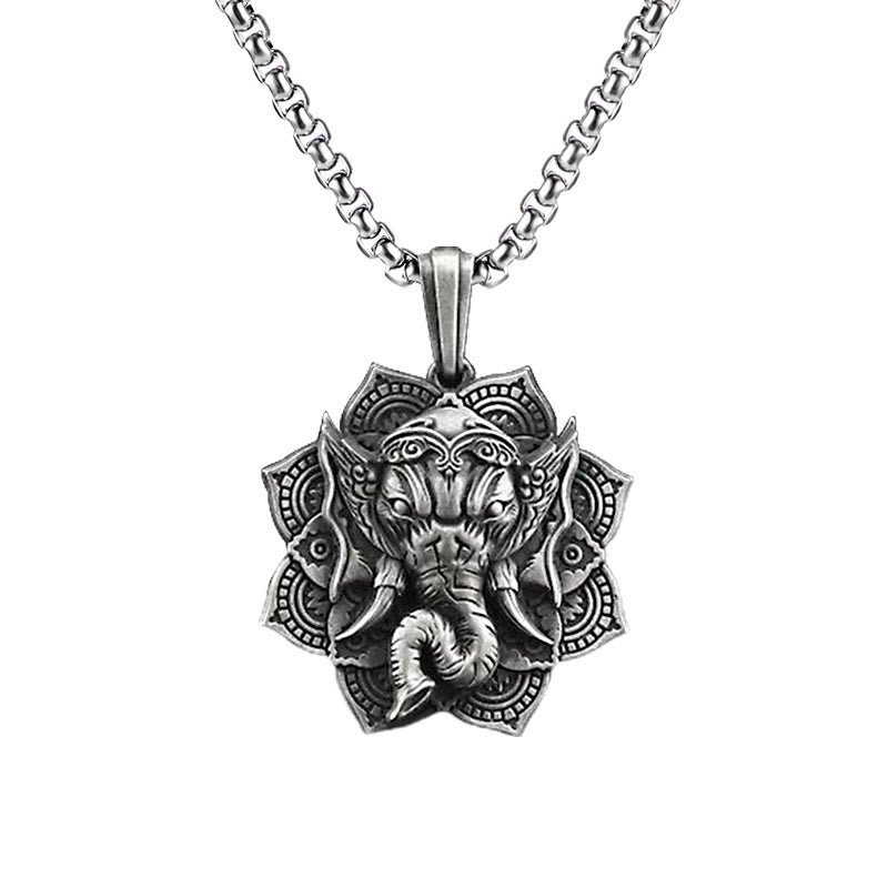 Collier Ganesh en étain pur | Pendentif amulette de protection éléphant