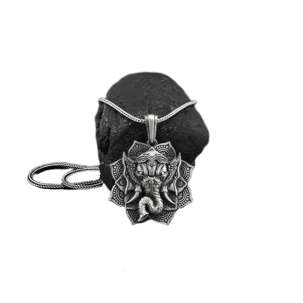 Collier Ganesh en étain pur | Pendentif amulette de protection éléphant
