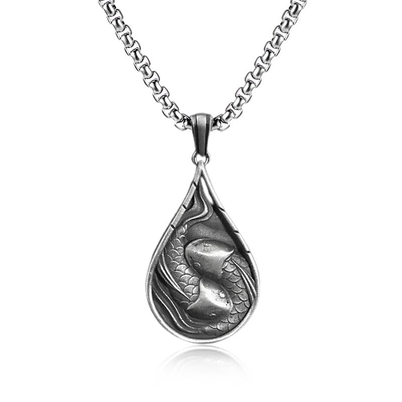 Collier en étain pur avec pendentif poisson koï et chaîne de 65 cm