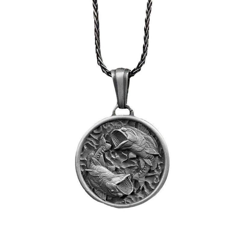 Collier porte-bonheur en étain pur avec poisson koï pour la richesse