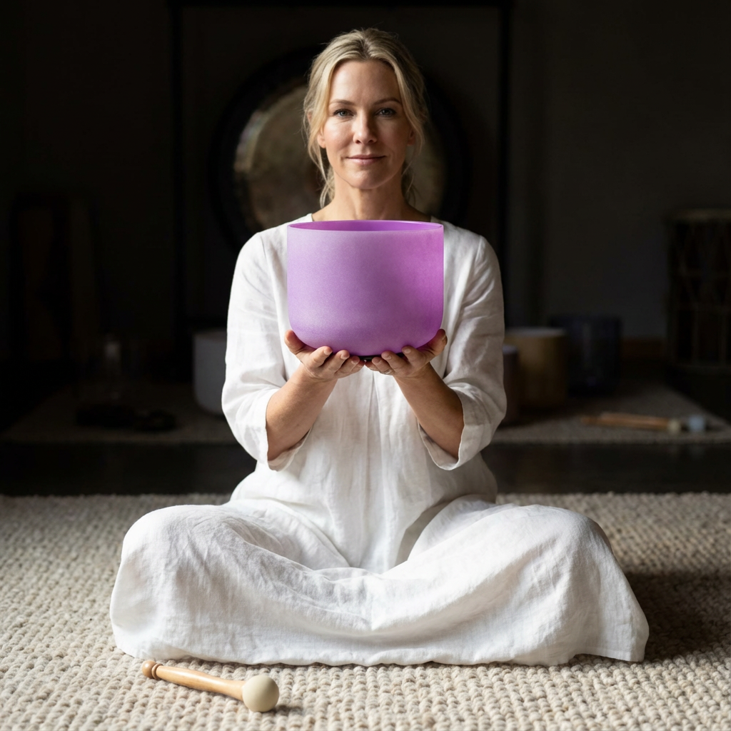 Bol chantant en cristal violet pour chakra de la couronne, note B