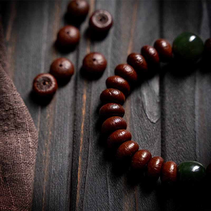 Bracelet de sagesse en graines de Bodhi violettes et jade Hetian 12 mm