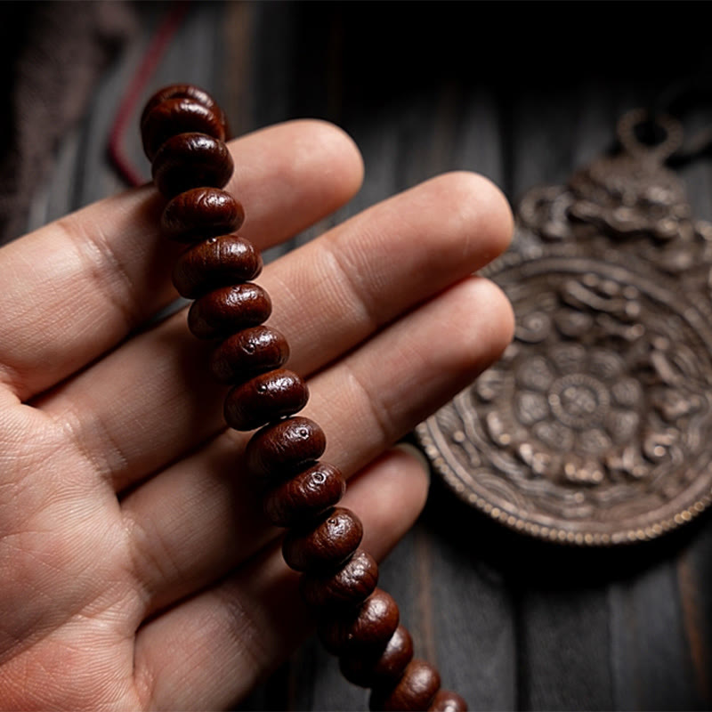 Bracelet de sagesse en graines de Bodhi violettes et jade Hetian 12 mm
