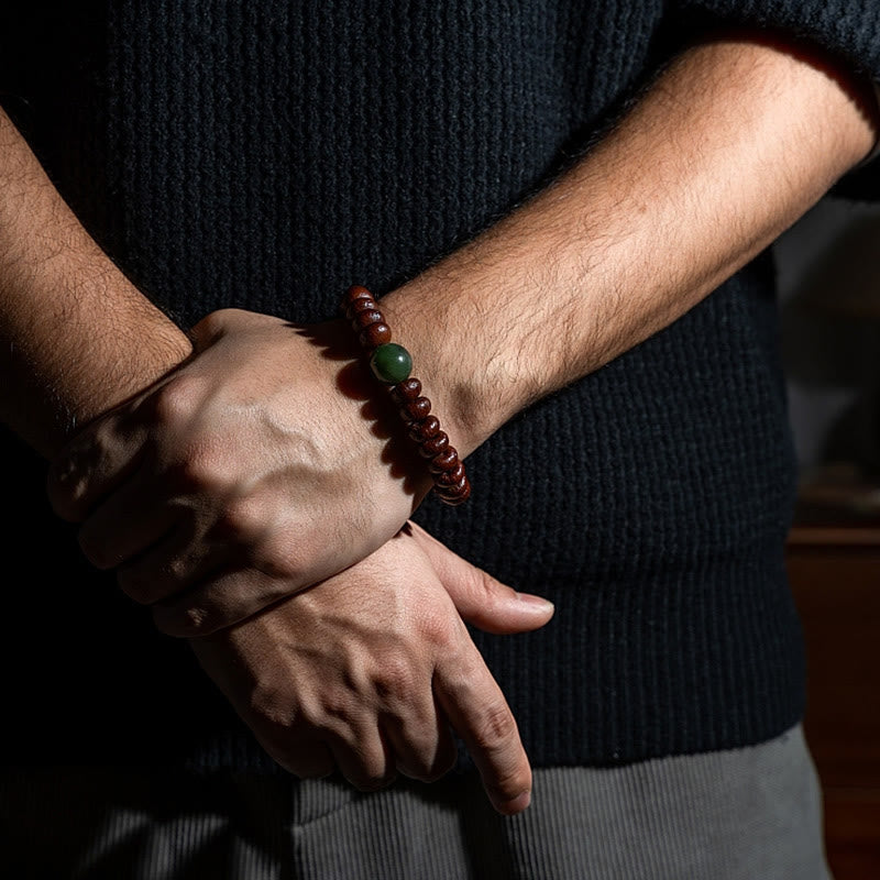 Bracelet de sagesse en graines de Bodhi violettes et jade Hetian 12 mm