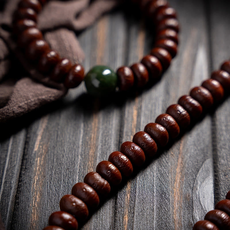 Bracelet de sagesse en graines de Bodhi violettes et jade Hetian 12 mm