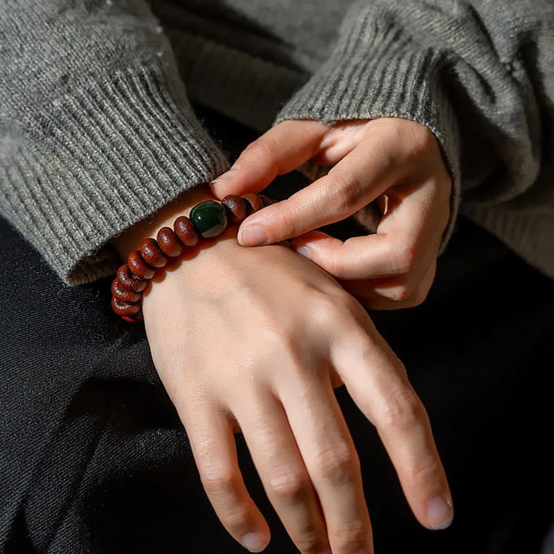 Bracelet de sagesse en graines de Bodhi violettes et jade Hetian 12 mm