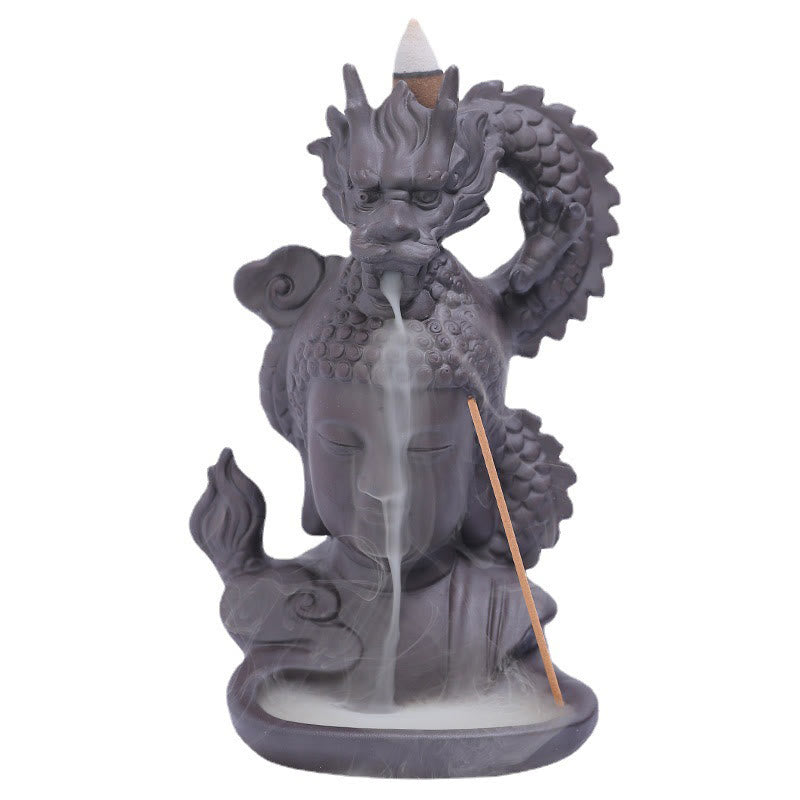 Brûle-encens Bouddha Dragon en argile violette 10,5 cm Méditation