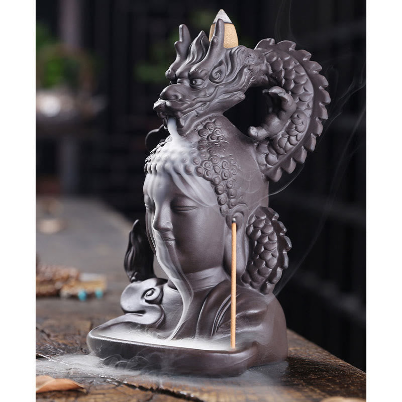 Brûle-encens Bouddha Dragon en argile violette 10,5 cm Méditation