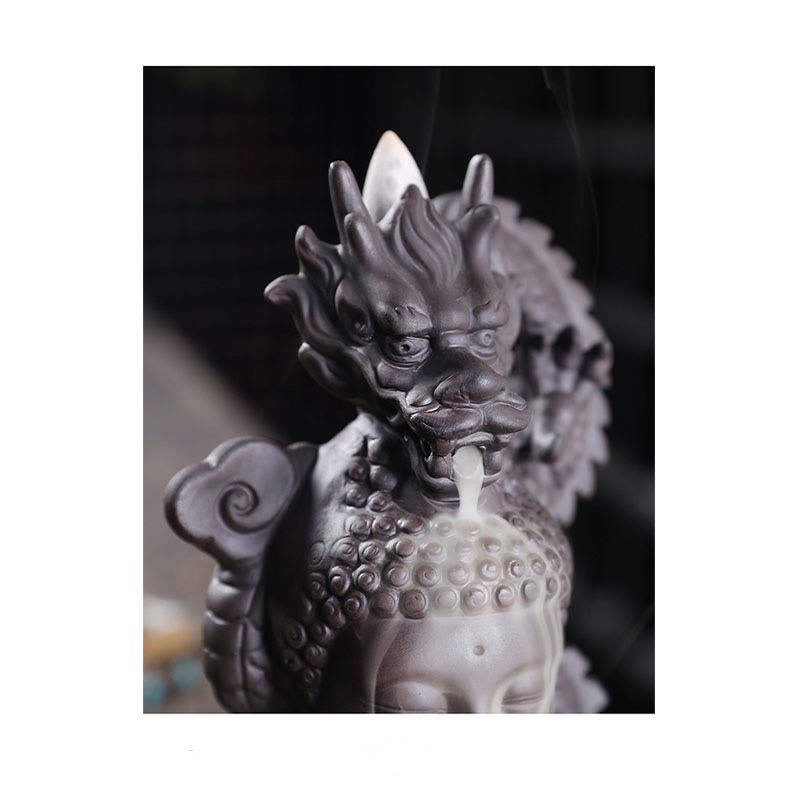 Brûle-encens Bouddha Dragon en argile violette 10,5 cm Méditation