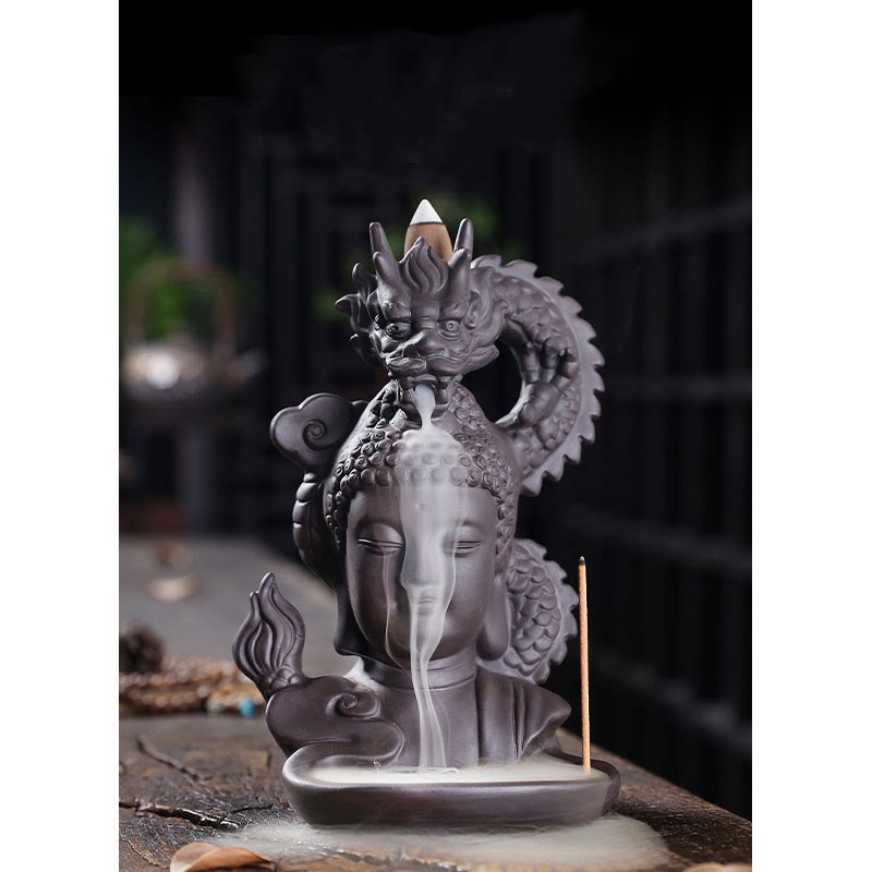 Brûle-encens Bouddha Dragon en argile violette 10,5 cm Méditation