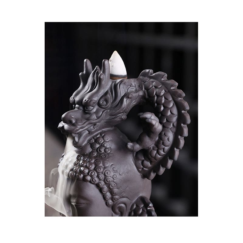 Brûle-encens Bouddha Dragon en argile violette 10,5 cm Méditation