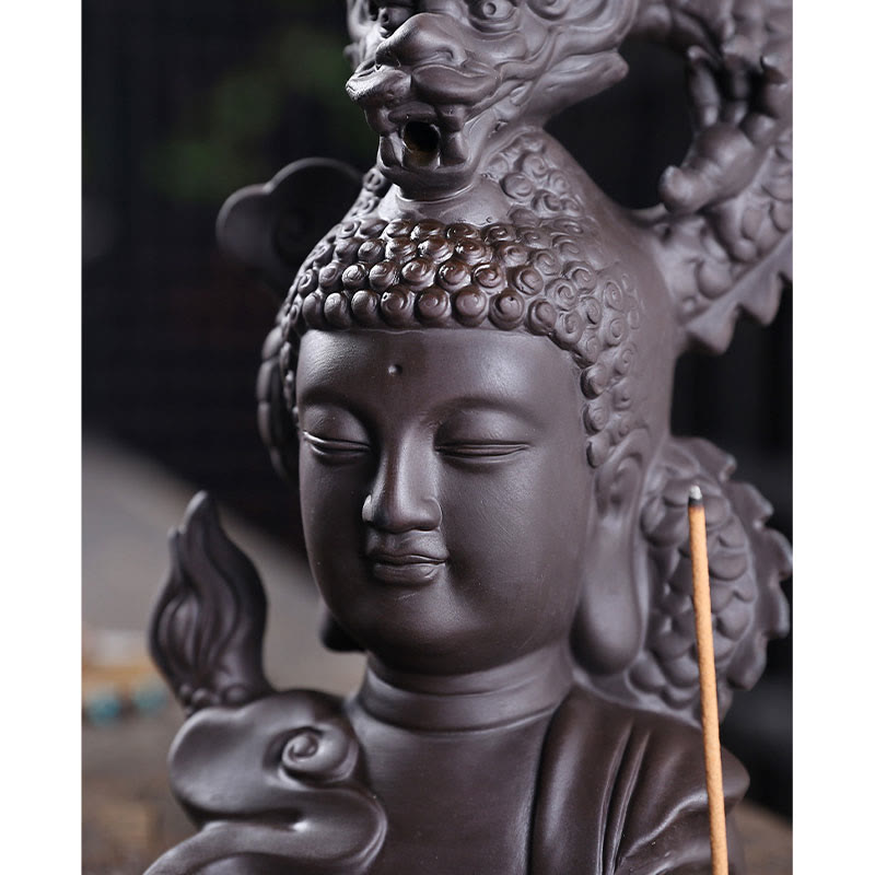 Brûle-encens Bouddha Dragon en argile violette 10,5 cm Méditation