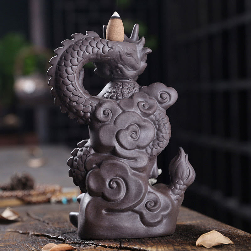 Brûle-encens Bouddha Dragon en argile violette 10,5 cm Méditation
