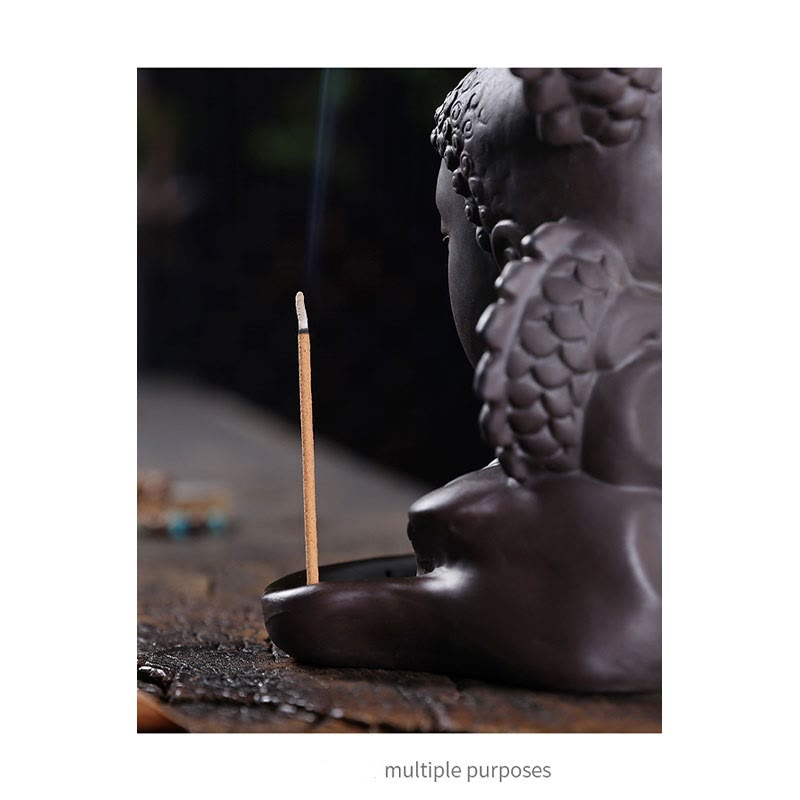 Brûle-encens Bouddha Dragon en argile violette 10,5 cm Méditation