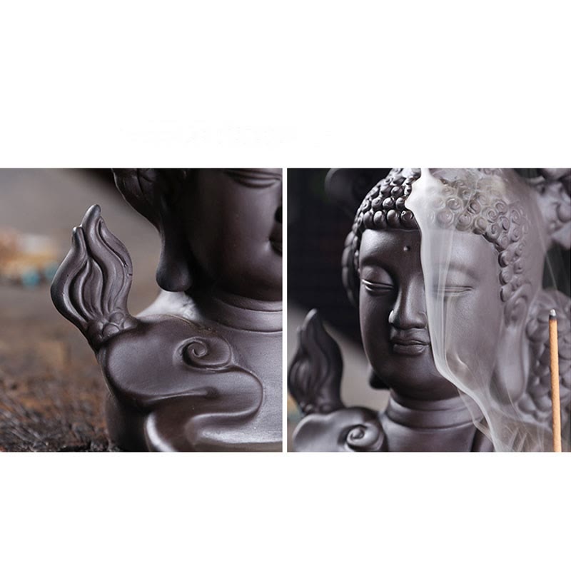 Brûle-encens Bouddha Dragon en argile violette 10,5 cm Méditation