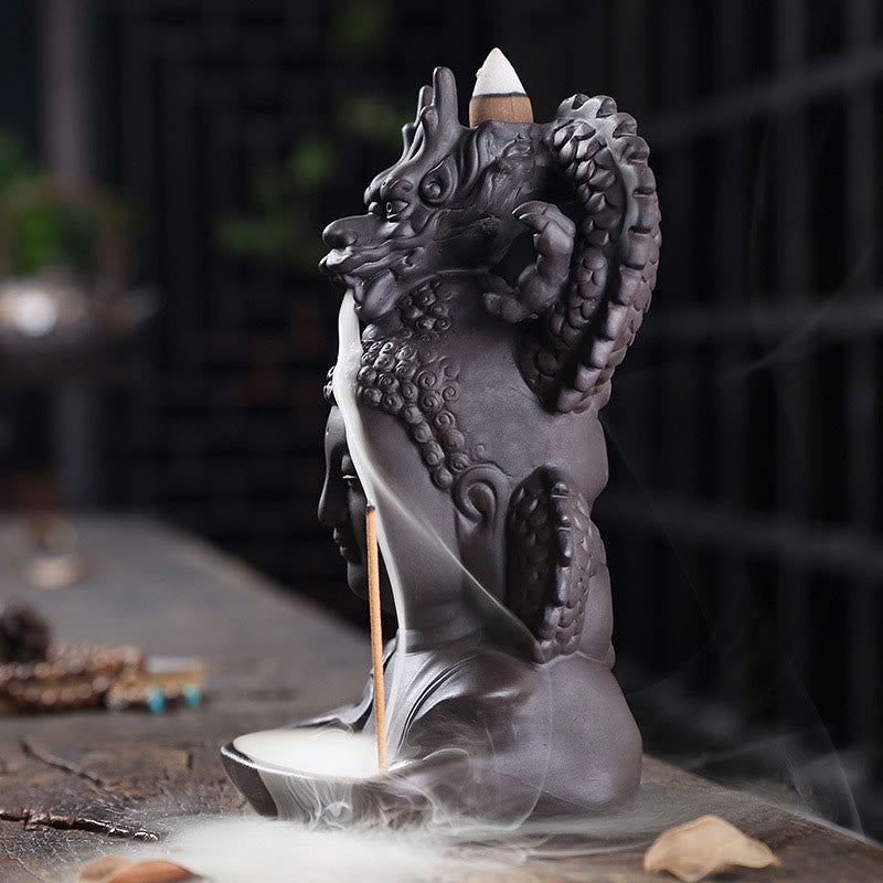 Brûle-encens Bouddha Dragon en argile violette 10,5 cm Méditation