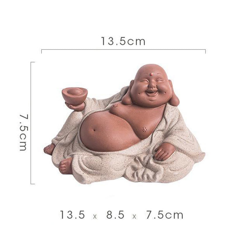Statue de Bouddha rieur en argile violette 13,5 cm pour la richesse et la joie