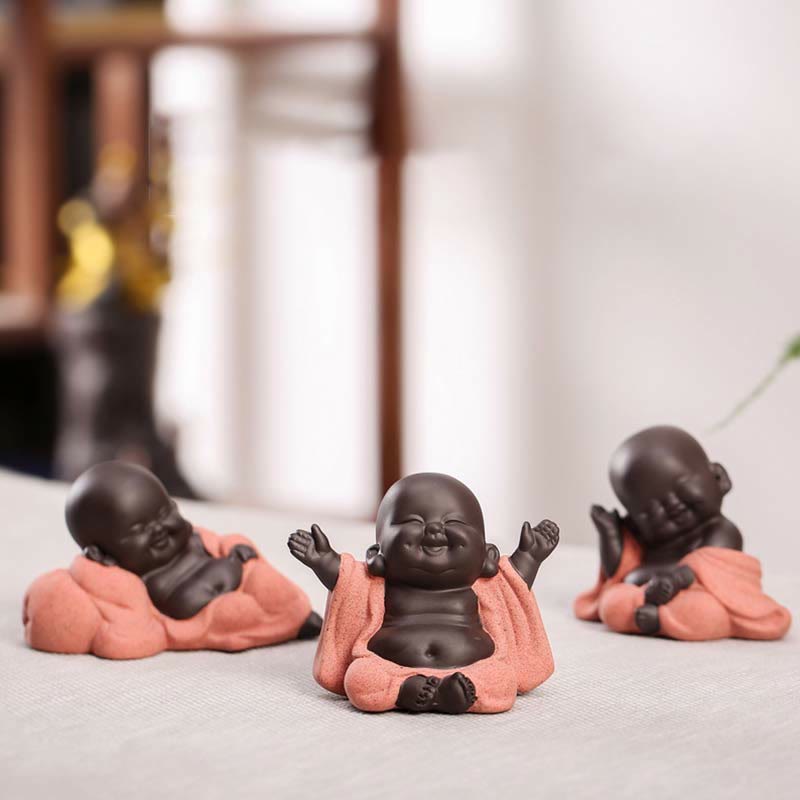 Statue du Bouddha rieur en argile violette | Décoration chance et richesse