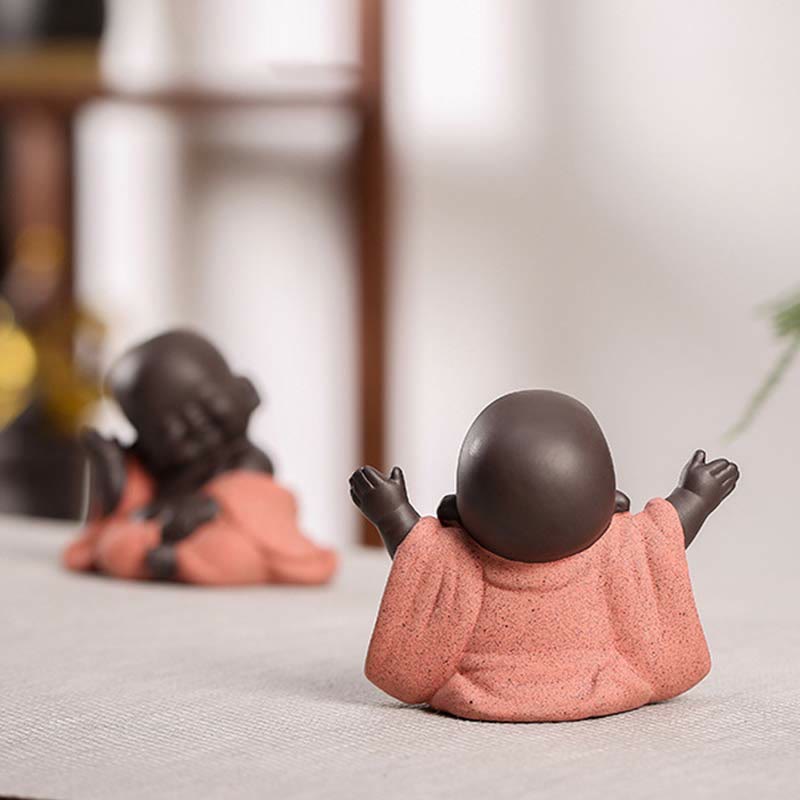 Statue du Bouddha rieur en argile violette | Décoration chance et richesse