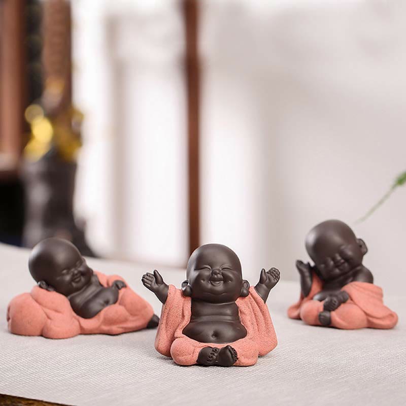 Statue du Bouddha rieur en argile violette | Décoration chance et richesse