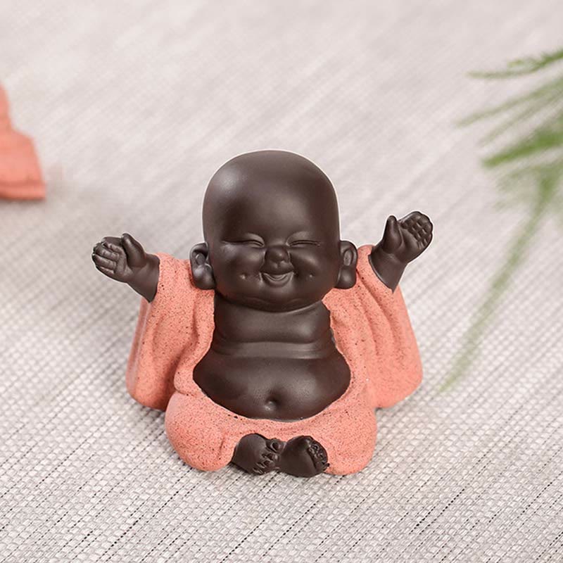 Statue du Bouddha rieur en argile violette | Décoration chance et richesse