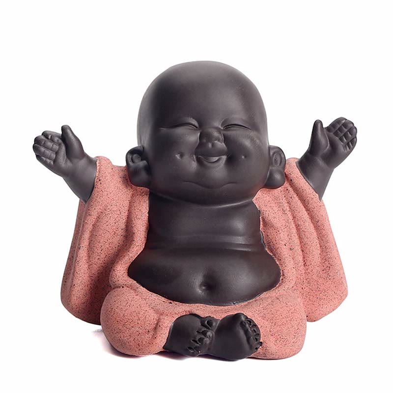 Statue du Bouddha rieur en argile violette | Décoration chance et richesse