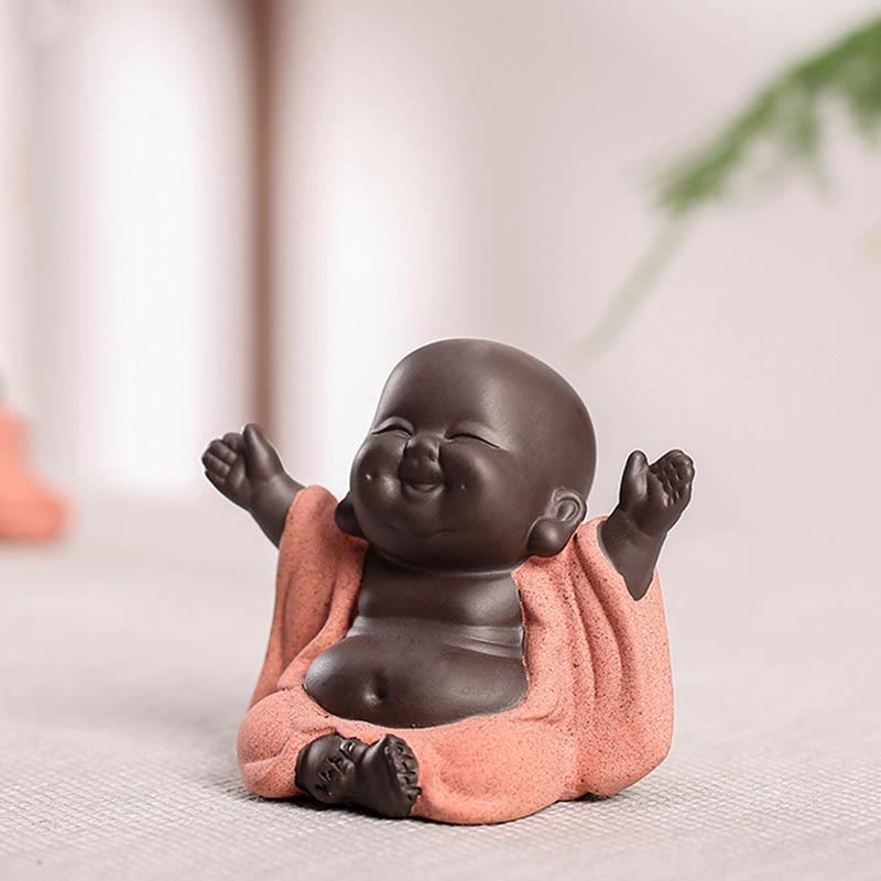 Statue du Bouddha rieur en argile violette | Décoration chance et richesse