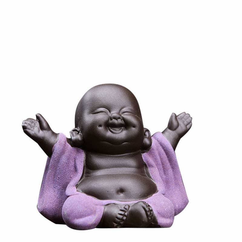 Statue du Bouddha rieur en argile violette | Décoration chance et richesse