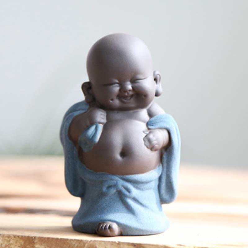 Statue du Bouddha rieur en argile violette | Décoration chance et richesse
