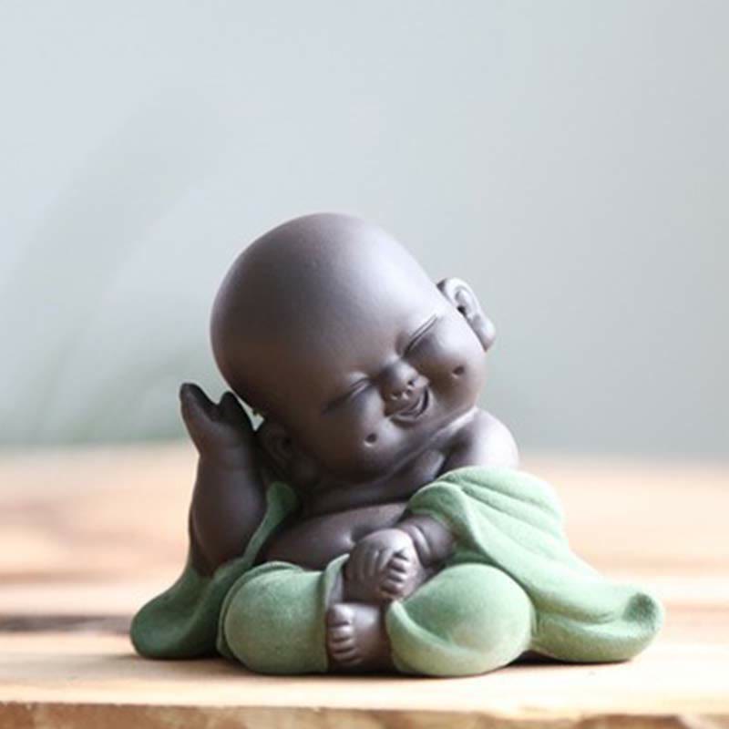 Statue du Bouddha rieur en argile violette | Décoration chance et richesse
