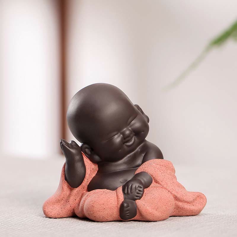 Statue du Bouddha rieur en argile violette | Décoration chance et richesse