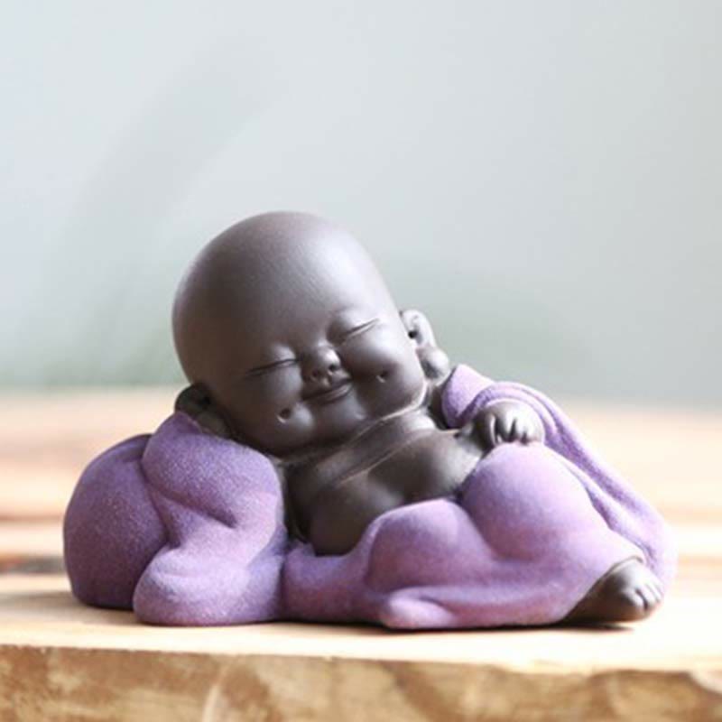 Statue du Bouddha rieur en argile violette | Décoration chance et richesse