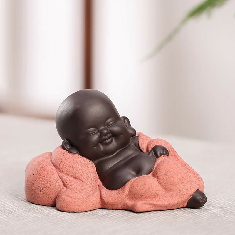 Statue du Bouddha rieur en argile violette | Décoration chance et richesse